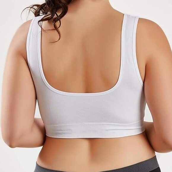 Seamless Scoop Neck Wireless Stretch Comfort Bra Top White Lounge Wear - Picture 3 of 3
